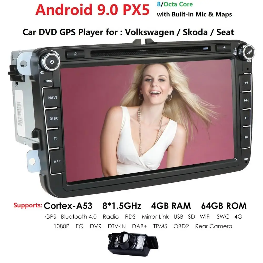 Android 9,0 8 дюймов CarDVD плеер для VW/Volkswagen/POLO/PASSAT/Golf/TOURAN/SHARAN 8OctaCore Wifi 4G USB gps навигация радио 4+ 64