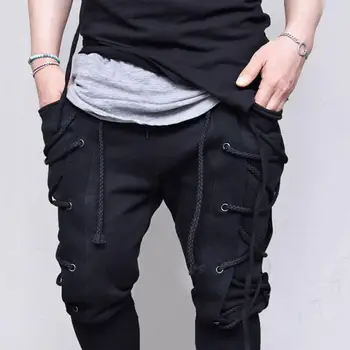 

Men Hip Hop Cargo Pants Man Patchwork Overalls Pants Men Solid color pocket waist straps