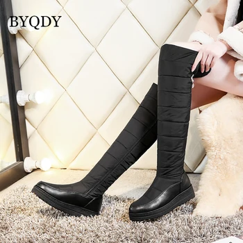 

BYQDY Fashion Woman Winter Snow Boots Thick Velvet Female Shoes Warm Over The Knee High Boots Plus Size 35-44 Waterproof Black