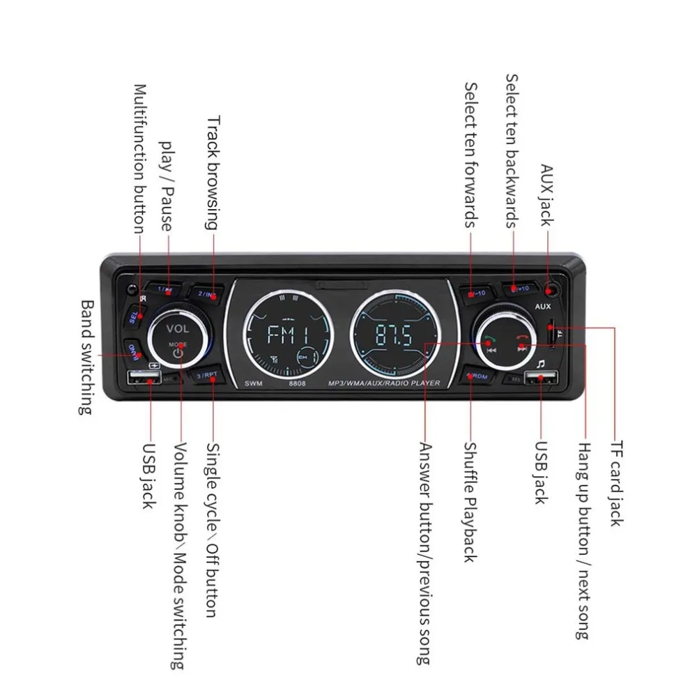 ЖК-дисплей автомобильный радиоприемник беспроводной громкой связи Usb/Wma mp3-плеер пульт дистанционного управления 1Din автомобильный радиоприемник автомобильные аксессуары