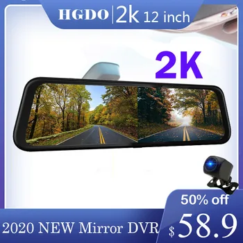 

HGDO 2K Dash cam mirror Car dvr 12 Inch 1440P Touch Screen Dash Camera Dual Lens Video Recorder Stream Media Rearview camera