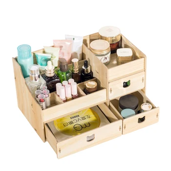 

Home Desktop Wooden Cosmetic Organizer Pink Blue Bathroom Makeup Storage Drawer Organizer Large Capacity Case for Cosmetics New