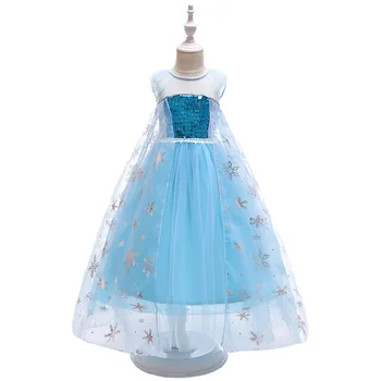 

Girl's formal dress O neck sleeveless ponchos piano show host summer princess birthday ceremony Princess Elsa cosplay dress