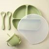 Baby Feeding Soft Silicone Children's Tableware BPA Free Waterproof Spoon Non-slip Dust Cover Dishes Plates Newborn Accessories 2