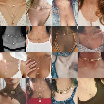 

Necklace For Women Girls Beach Necklace Sexy Bohemia Gold Silver Pendants Vintage Moon Choker Party Jewelry