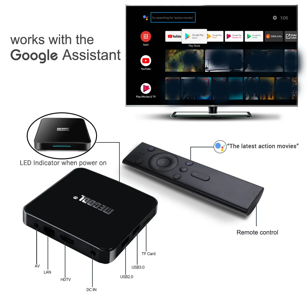 MECOOL KM3 Android 9,0 Smart tv Box 4G DDR4 64G 4K HDR Google Home Play Cast Ultra HD tv Box USB 3,0 медиаплеер Голосовое управление