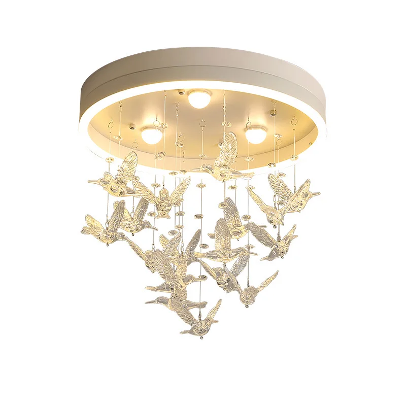 Romantic Round Ceiling Lamp with LED Warm Crystal Droplight Hummingbird Dancing Girl Chilren Room RGB Remote Control Optional | Освещение
