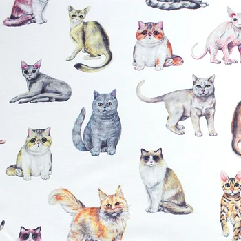 

Cute Cat Printed Polyester Cotton Fabric By Meter Patchwork Cloth Chiffon Fabric Home Textile DIY Sewing Material Dress