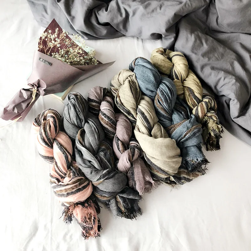 

Клетчатый зимний шарф Kasure в японском стиле унисекс для женщин и мужчин, длинные женские шарфы из смеси хлопка и льна, шаль