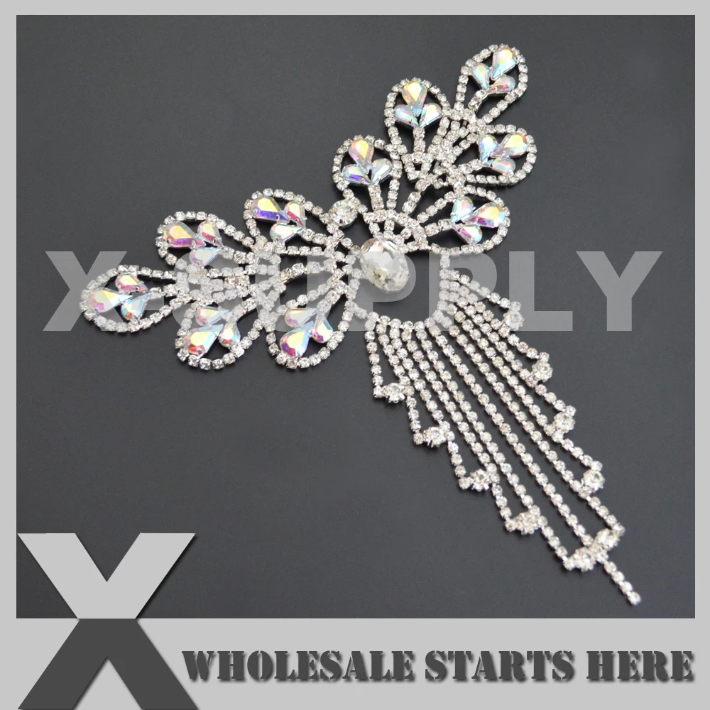 

Silver Crystal AB Rhinestone Applique Trim for Gown, X12-0010
