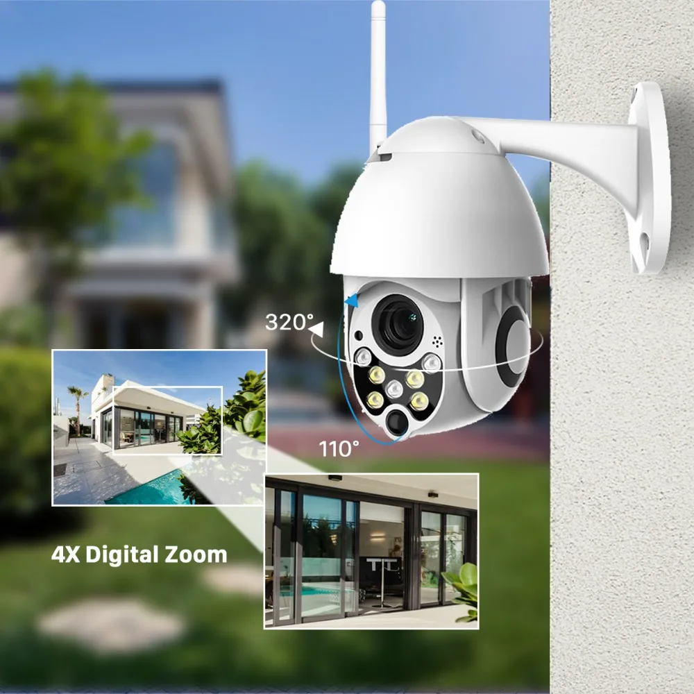 1080P Cloud Storage Wireless PTZ IP Camera 4X Digital Zoom Speed Dome Camera Outdoor WIFI Audio P2P CCTV Surveillance