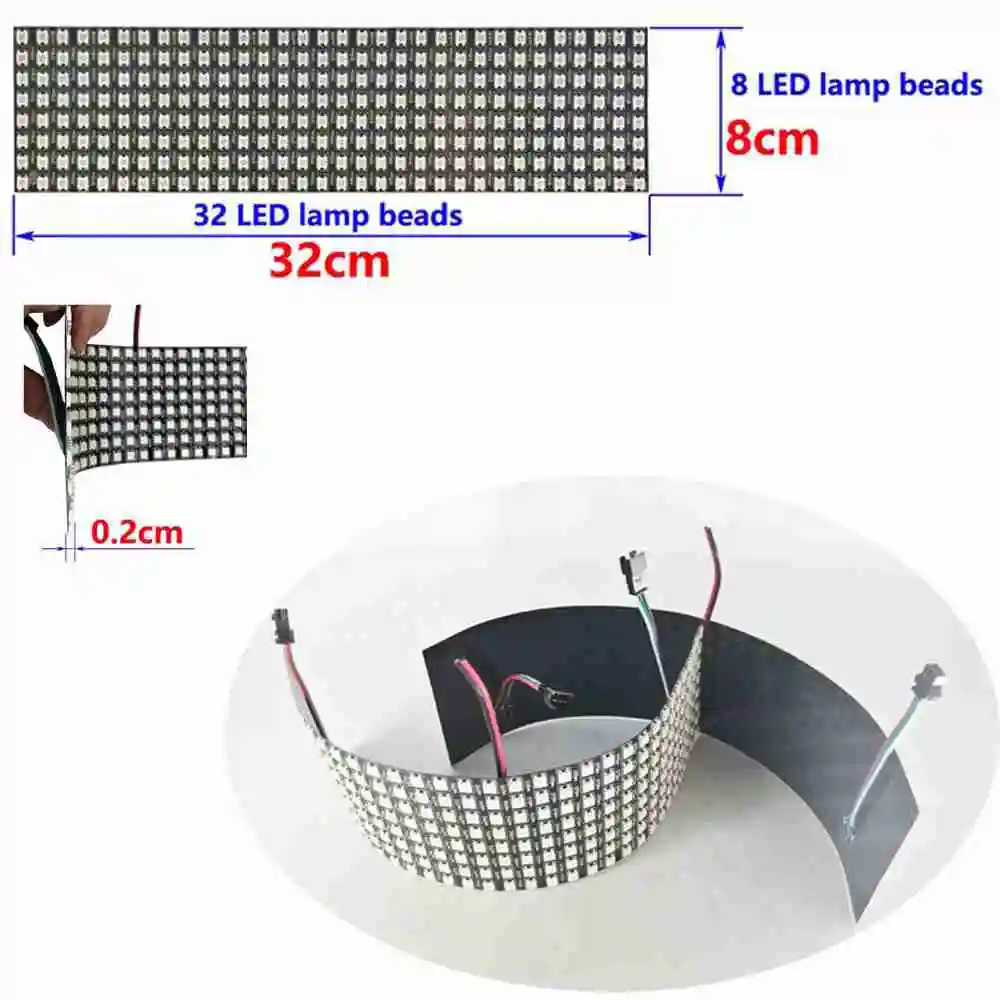 1-10PCS WS2812b 8X32 Individually Addressable Led Panel 5050 RGB Screen Module 256 Pixels 3Pin Flexible Deformable Block DC5V led modules led module led panel light