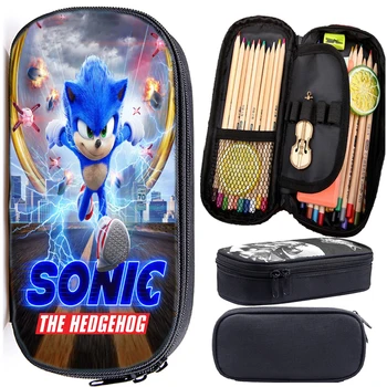 

Hot Game Design Sonic Kids Pencil Case Cool Cartoon Sonic Pattern Student Stationery Storage Box Child School Pencil Bag