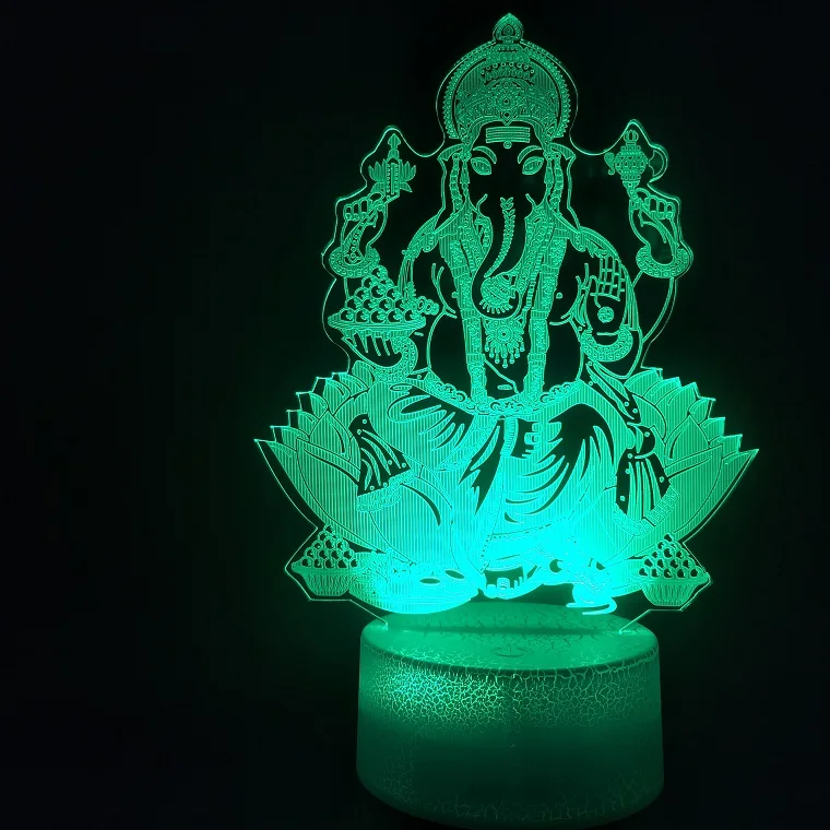 3d лампа Ganesha на батарейках меняющая цвет с пультом дистанционного управления