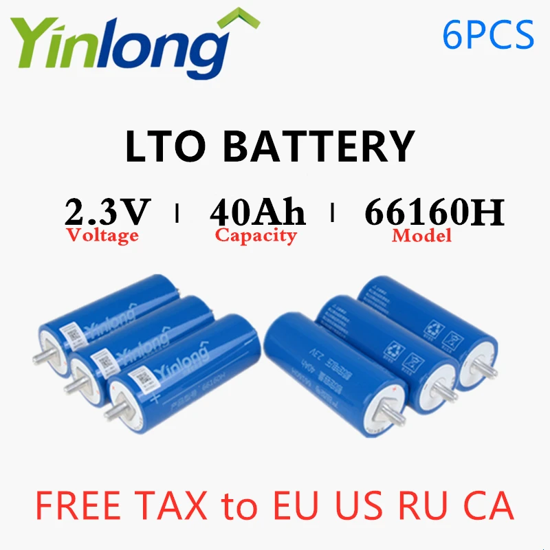 

6PCS Original Yinlong 2.3V 40AH LTO Lithium Titanium Oxide LTO66160H Battery Cylindrical Rechargeable 66160 10C Battery