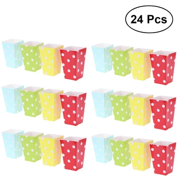 

24pcs Paper Popcorn Boxes Bags Holders Popcorn Box Party Supplies Containers Cartons Dots Candy Bags For Wedding Birthday Favors