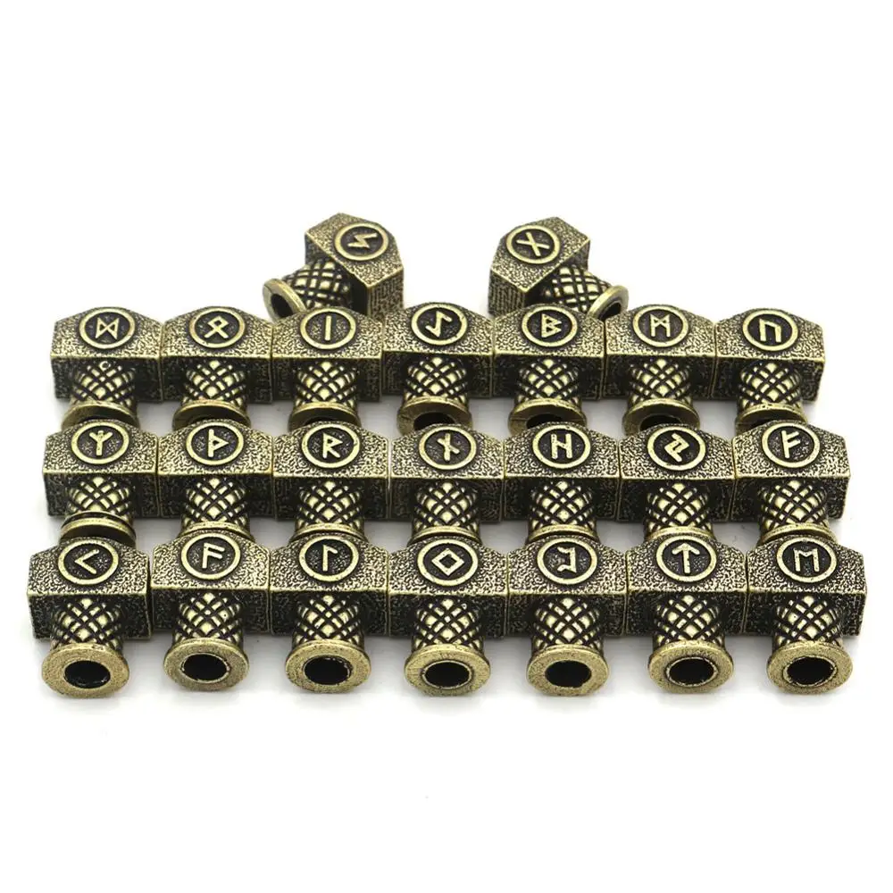 

Nostalgia Antique Silver Viking Runes Hammers Beads for Bracelets Pendant Necklace Jewelry DIY Beads Beard Hair Decor Beads