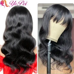 Long Human Hair Wigs With Bangs Brazilian Body Wave Wig Full Machine Made Wig With bang 16-20 Inch 130% Density Remy Yepei Hair