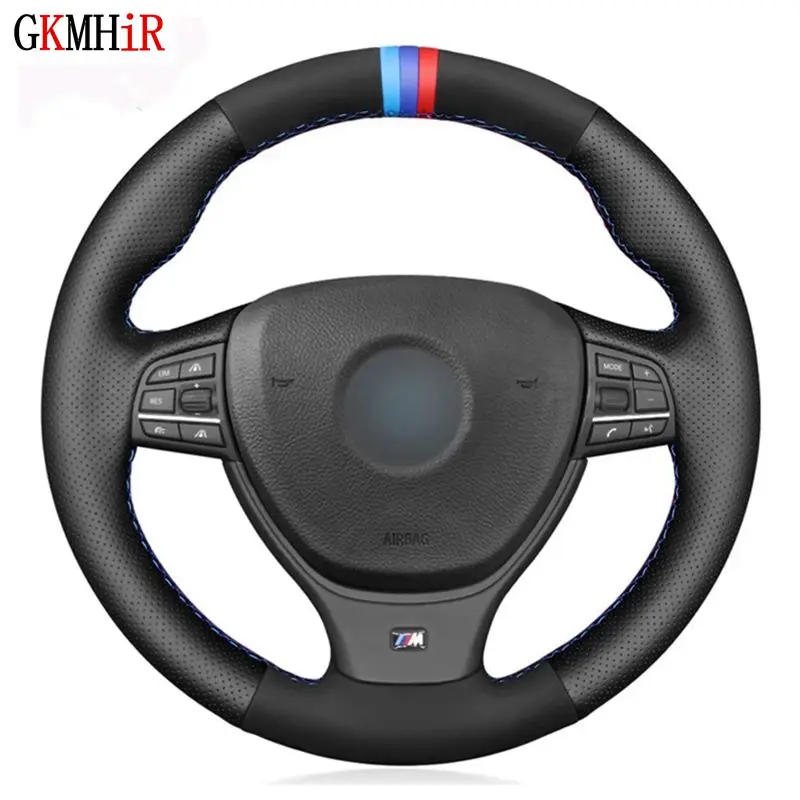 DIY Black Genuine Leather Suede Car Steering Wheel Cover For BMW serie