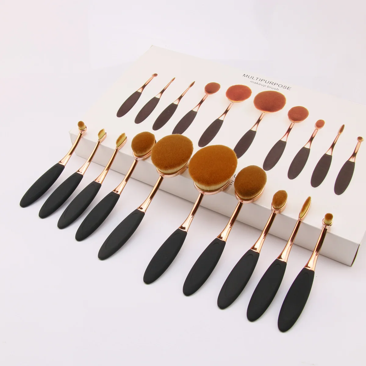 

New Style 10 Semi-Gold Toothbrush Makeup Brush Set Toothbrush Modeling Powder Foundation Brush OPP Bag Packaging Straight Wire C