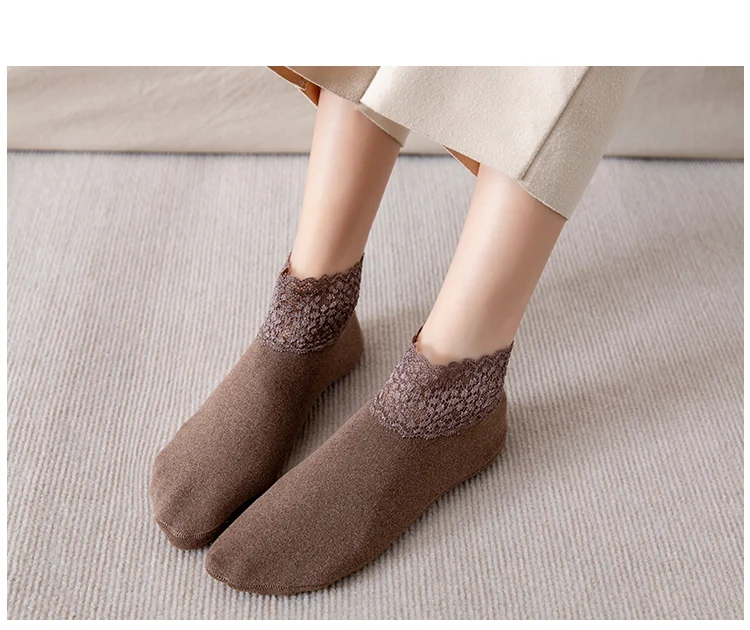 3 Pairs Women Winter Socks Warm Thicken Thermal Soft Solid Color Socks Wool Cashmere Snow Boots Velvet Lace Home Floor Sock