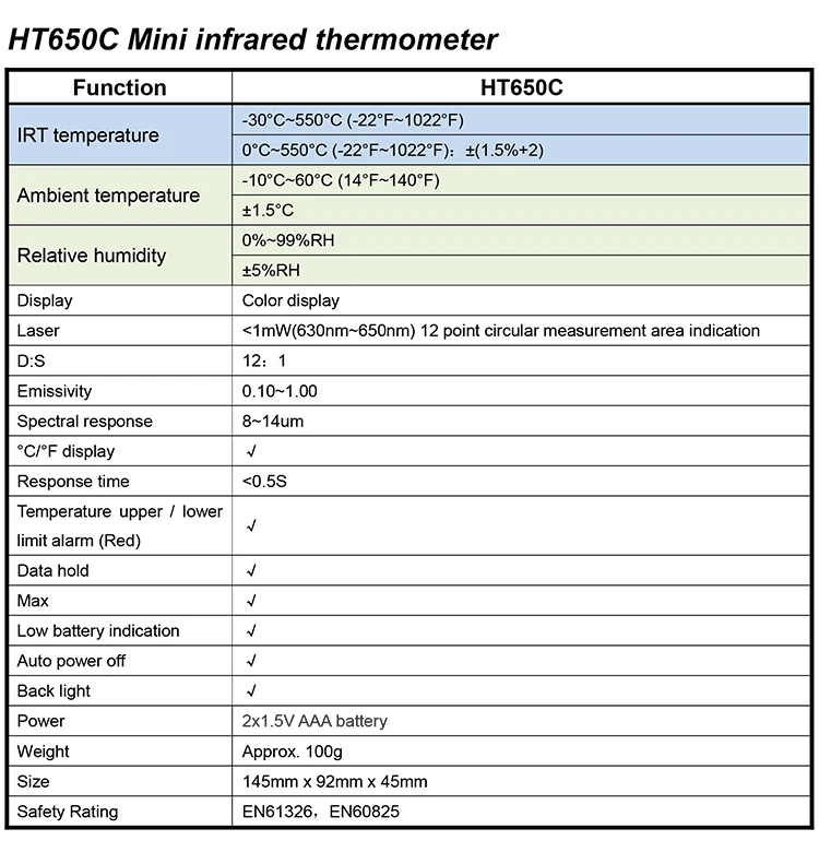 Habotest HT650C HT650B/A Измеритель температуры и влажности гигрометр Цифровой термометр инфракрасный лазерный термометр метеостанция