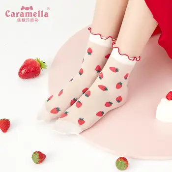 

3Pairs Fashion Cherry Strawberry Socks Women Transparent Thin Long Socks Girls Dress Lace Socks Dress Sock Streetwear calcetines