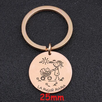 

Stick Figure Mother And Baby Keychain Hand Stamped La Mejor Mama For Mother Gift Women Exclusive Jewelry Charm Key Ring Tag