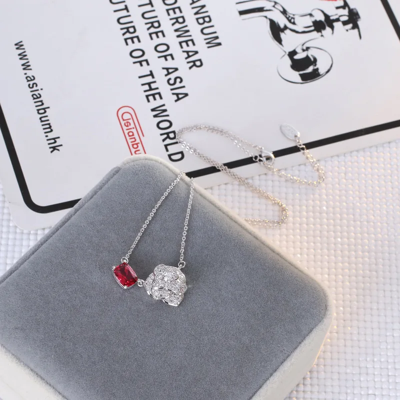 Elegant Light Luxury Retro Fashion Hand Made Plant Flowers Camellia Necklace Zircon Pendant WOMEN'S Necklace