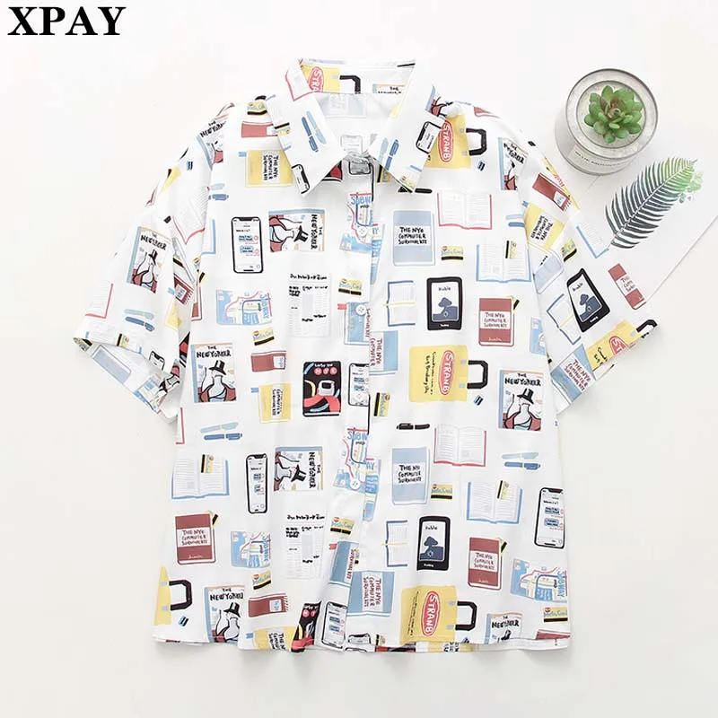 

2020 Summer New Student Blouse Women Korean Print Holiday Short Sleeve Female Shirts Loose Casual Button Boho Shirt Female Blusa