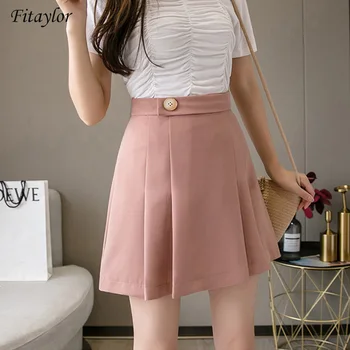 

Fitaylor High Waist Women Mini Pleated Skirt Spring Summer Casual Female Singel Button Short Skirts Ladies Black Pink Skirt