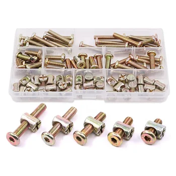 

M6 Hex Socket Head Cap Screws Bolts and Barrel Nuts Assortment Kit for Furniture Beds(100Pcs Galvanized Carbon Steel)