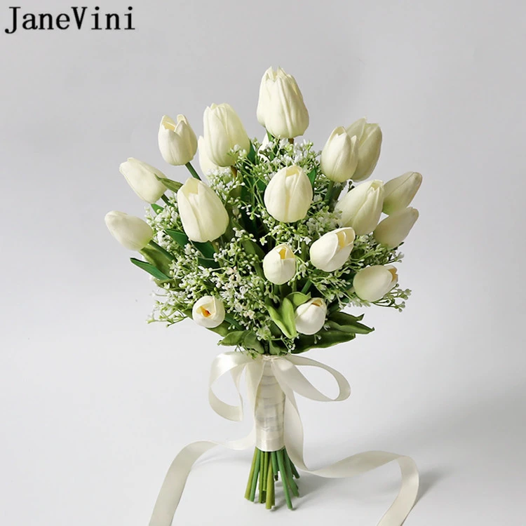 JaneVini ramo de tulipanes blancos para novia, ramo de flores artificiales  con tacto Real, para novia, Kwiaty Sztuczne, el más nuevo diseño|Ramos de  boda| - AliExpress