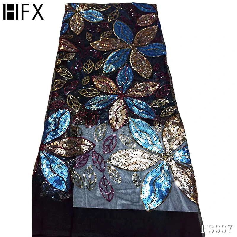 

HFX Nigerian Lace Fabric 2020 African Fabric Lace Sequin Lace Fabric French Tulle Lace Fabric 3D Flowers Lace Fabric F3007