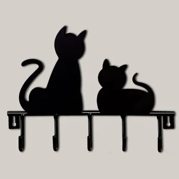 

Stainless Steel Key Hanger Wall Black Cat 5 Hook Holder Towel Hook Wall Hat-And-Coat Hook Practical Home Decoration Accessories