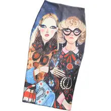 Весенне-осенняя новая юбка с принтом персонажа Женская высокая облегающий талию, бедра юбка-карандаш с вырезом до колена