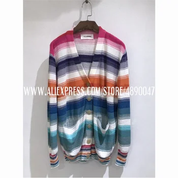 

Women's Rainbow stripes Multicolor Mohair Sweater Casual Long Cardigan Soft Warm Knit Cardigan Rainbow Sweater Jacket