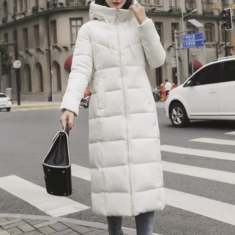 S-6XL размера плюс зимний женский пуховик плюс длинная Модная хлопковая верхняя одежда с капюшоном парки теплые куртки женские зимние пальто одежда - Цвет: White
