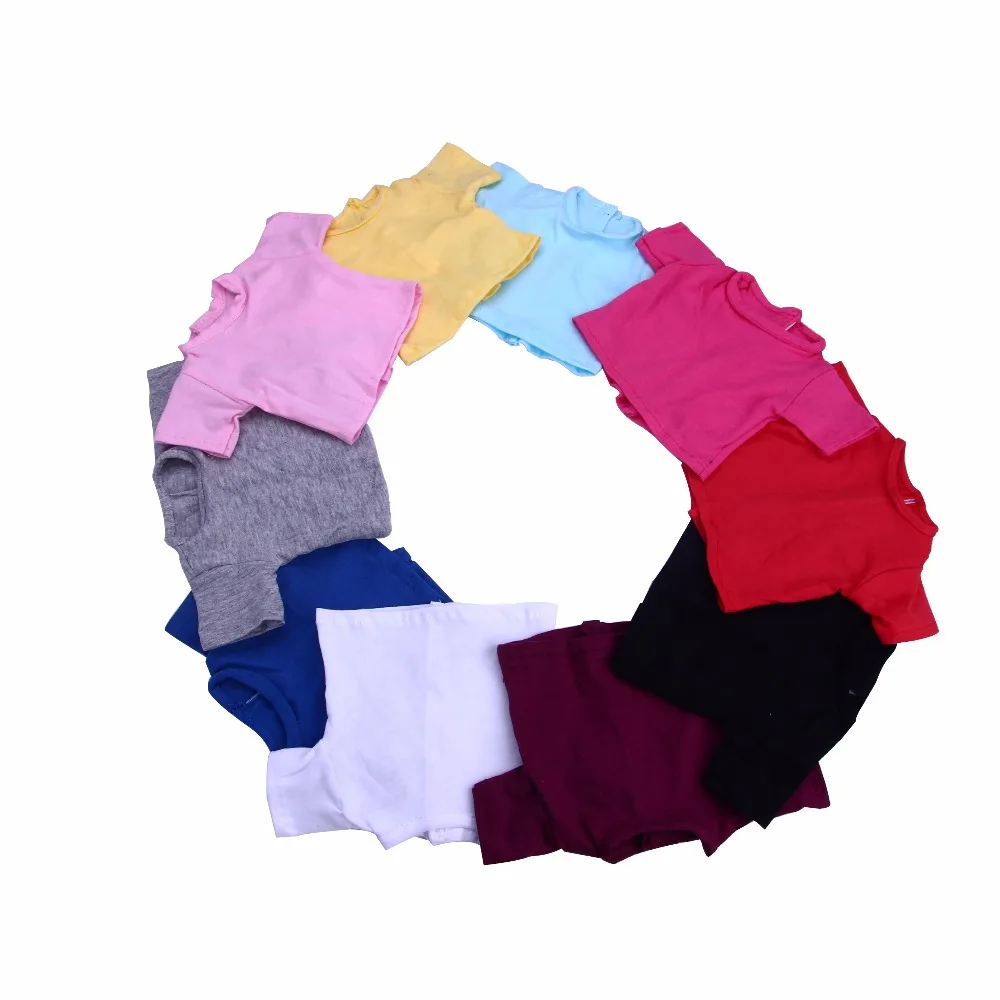 Promotion!High Quality Solid Color 10 Pcs T-shirt Fit 18 Inch American&amp43CM Baby Doll Clothes Accessories Girl's Toys Generation |