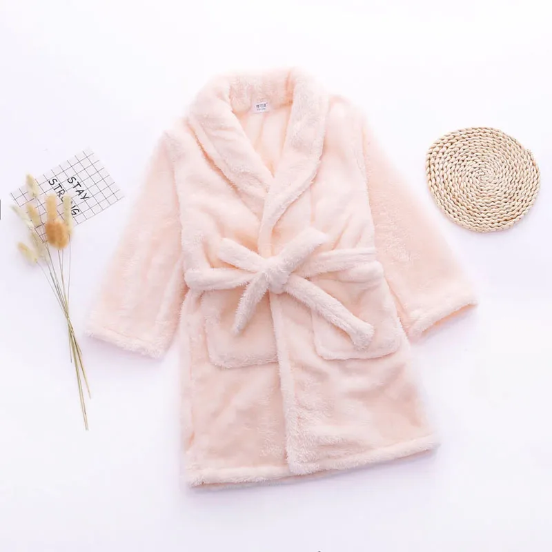 Children's Nightgown Boys Girls Children's Flannel Bathrobes Extended Bathrobes Thickened Pajamas Home Clothes