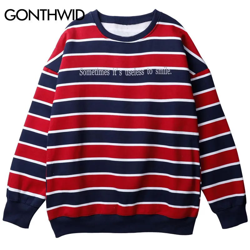 

GONTHWID Harajuku Useless To Smile Print Striped Pullover Fleece Sweatshirts Hoodies Streetwear Fashion Hip Hop Casual Hoodies