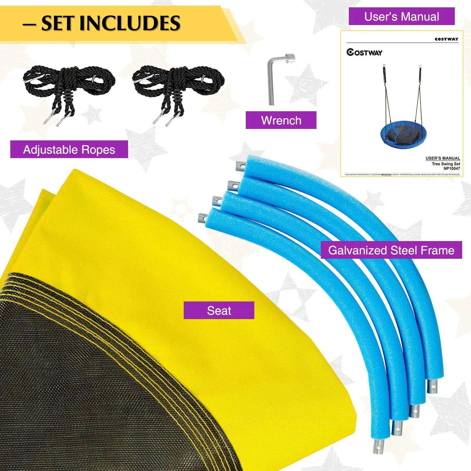 Babyjoy Outdoor 40" Nest Tree Swing Round Swing for Backyard Yellow/Navy  NP10047 5