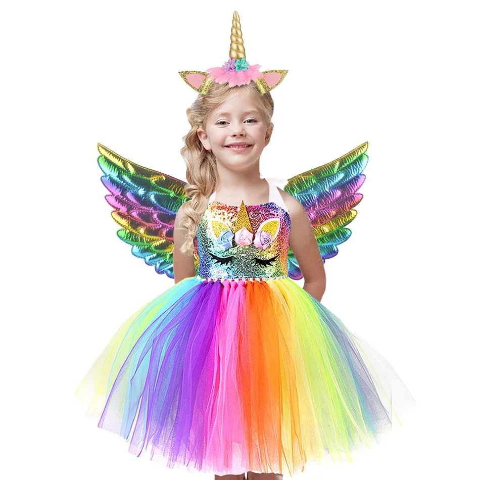 Girls Sequin Princess Dress Summer Dresses Kids Costume 2021 Summer Unicorn 
