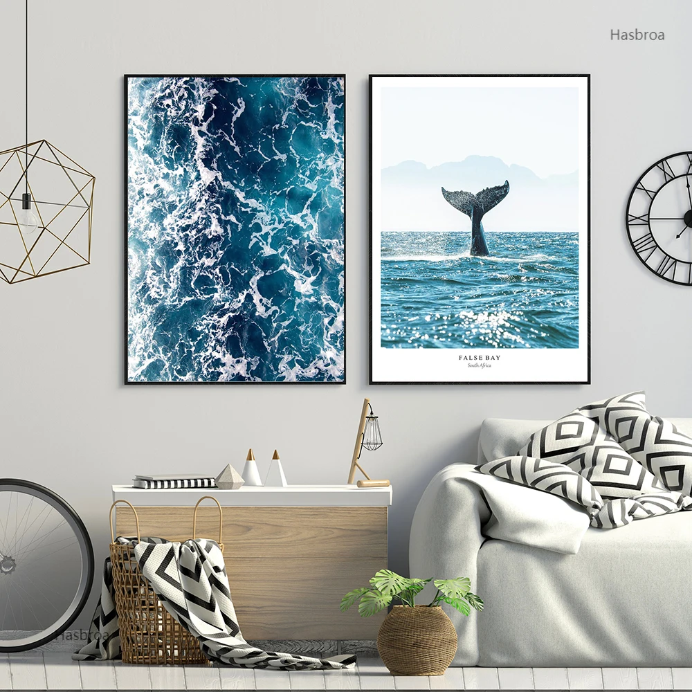 Настенный художественный принт картина современные синие морские волны