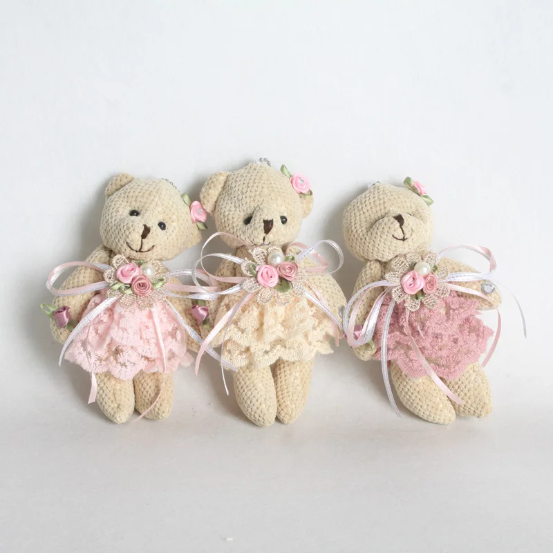 New Floral Lace Teddy Bear Plush Toys Small Jointed Bear Dolls Super Cute Soft Pineapple Bear Key Bag Pendant Toy 10pcslot 16cm (6)