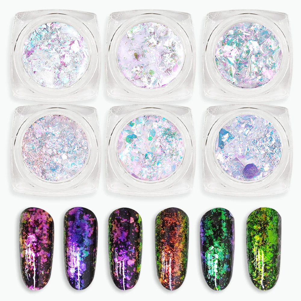 1Box Magic Starry sky Mirror Effects Holographic Chameleon Transparent Rainbow Nail Art Flake Pigment Powder Nail Art Powder