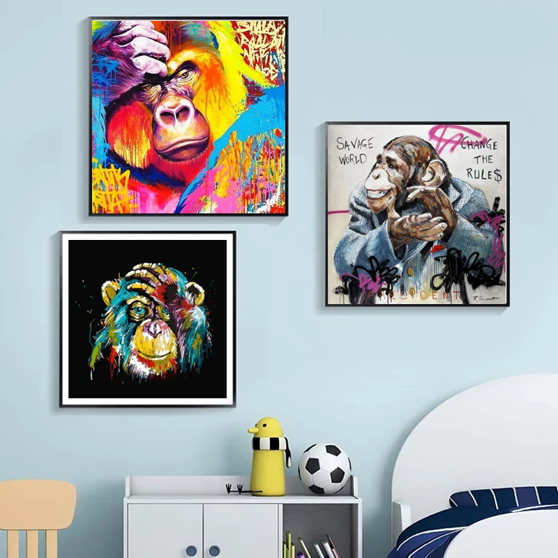 Abstract Colorful Animal Painting Modern Graffiti Monkey Wall Art Funny Picture Cuadros Canvas Poster Print Home Decoration | Дом и сад