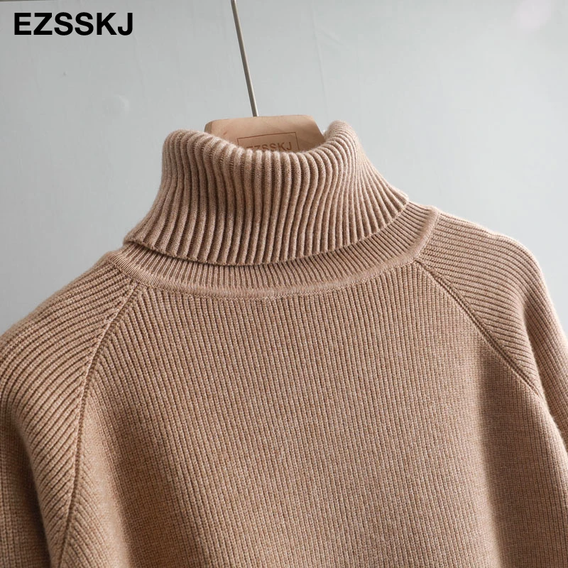 Новый Повседневный толстый осенне-зимний женский свитер-пуловер с высоким воротником, теплый шикарный женский свободный вязаный базовый