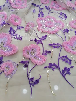 

Fashion chiffon applique design wedding dress fabric embroidery French mesh yarn African lace fabric popular skirt fabric 5yards