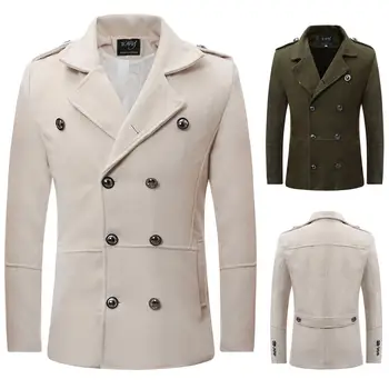 

ZACOO Autumn Winter Men Double-breasted Coat Fashion Solid Color Lapel Windbreaker Overcoat